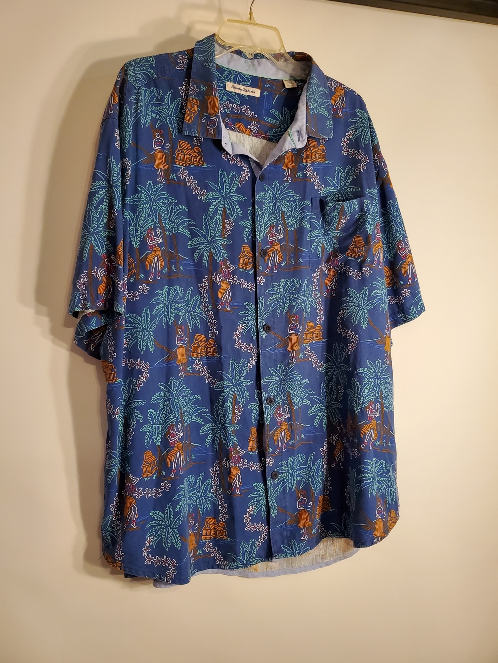 Tommy Bahama Blue Tropical Print Short-Sleeve Button-Down Shirt with Teal Palms